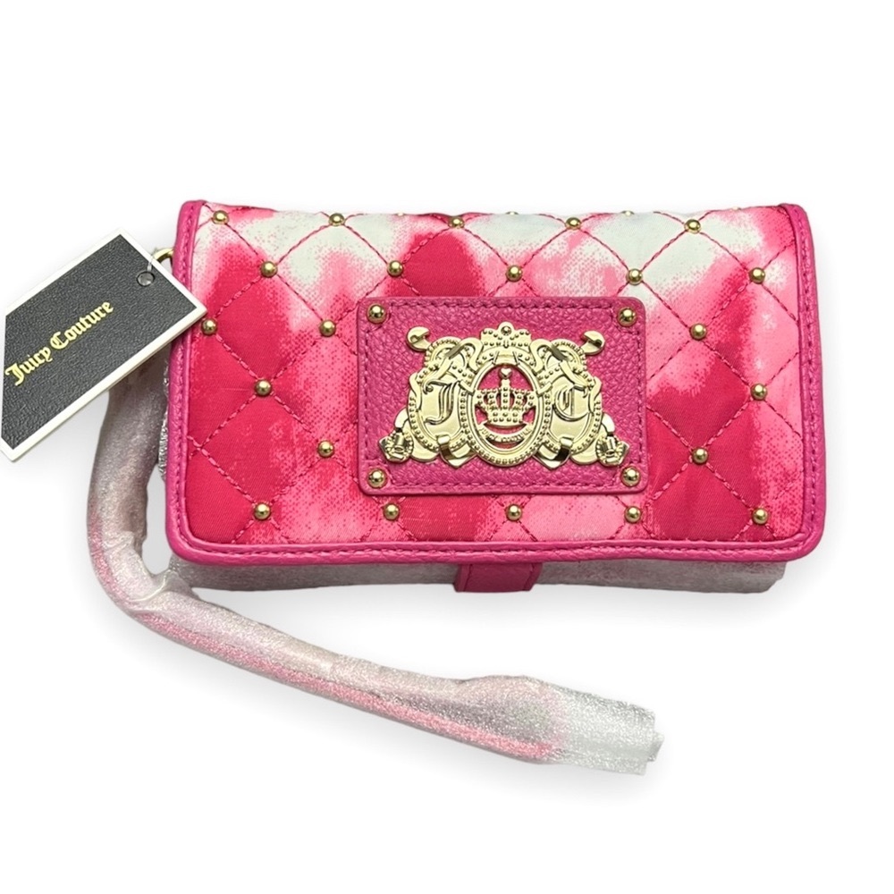 Juicy Couture Quilted Upscale Tech Wristlet Phone Wallet Pink Tie Dye